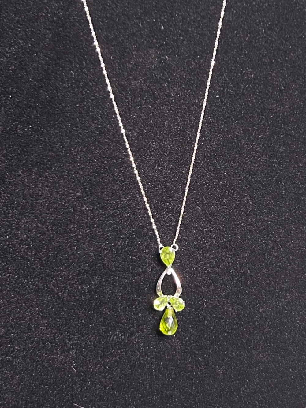 Vintage 10K White Gold Multi-Stone Peridot Drop Pendant Necklace Hallmark YJ